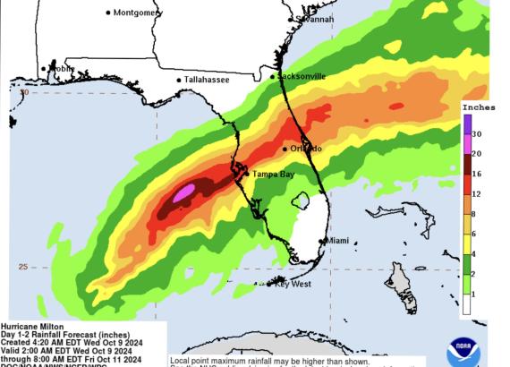 विनाशकारी मिल्टन आँधी ल्फोरिडा नजिक, ५५ लाखबढी घर छाडेर सुरक्षित स्थलतर्फ